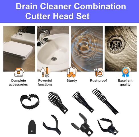 9 قطع من ملحقات مثقاب الثعبان، رأس قاطع مجموعة منظف الصرف، قاطع الجذر لتنظيف الصرف، تستخدم في آلة تنظيف تصريف التيار المتردد 50 قدم - 100 قدم، لكابلات ثعبان الصرف بطول 5/16 بوصة إلى 3/4 بوصة in Kuwait