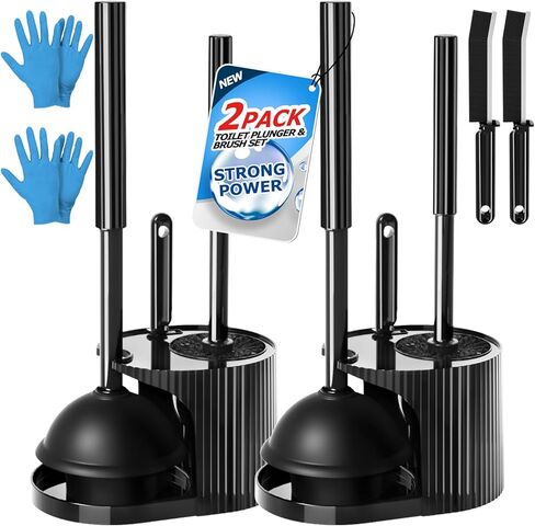 فوراستو 2 حزمة 3 في 1 فرشاة المرحاض ومجموعة المكبس، مجموعة المكبس فرشاة المرحاض، مجموعة المكبس فرشاة المرحاض، فرشاة التنظيف، لوازم التنظيف، فرشاة تنظيف الشقوق، أدوات تنظيف الحمام in Kuwait