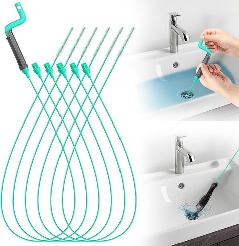 مقبض دوار لتصريف الثعبان - مزيل سدادات تصريف الشعر بسلك فولاذي 40 بوصة، ثعبان سباكة مرن شديد التحمل للاستحمام والحوض والمرحاض والحمام والمطبخ أداة تنظيف الصرف (6 قطع) in Kuwait