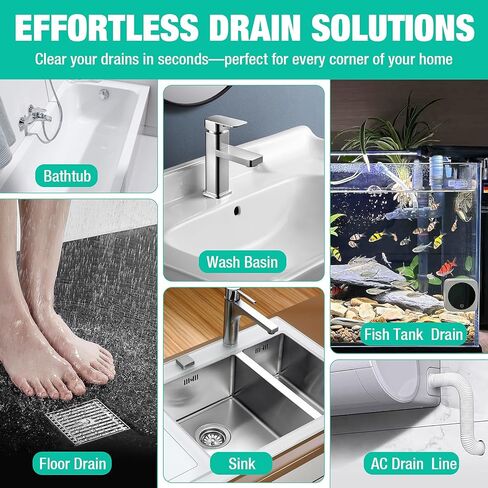 مقبض دوار لتصريف الثعبان - مزيل سدادات تصريف الشعر بسلك فولاذي 40 بوصة، ثعبان سباكة مرن شديد التحمل للاستحمام والحوض والمرحاض والحمام والمطبخ أداة تنظيف الصرف (6 قطع) in Kuwait