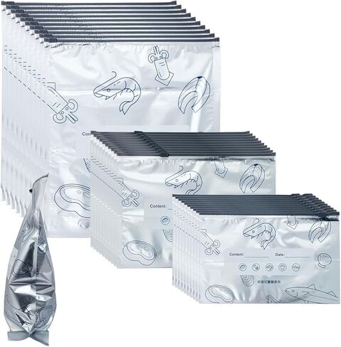 40 قطعة من أكياس تجميد رقائق الألومنيوم القابلة لإعادة الاستخدام، أكياس تخزين بسحاب قابلة للإغلاق للطعام وإعداد الوجبات والمطبخ في 3 أحجام (صغير، متوسط، كبير) in Kuwait