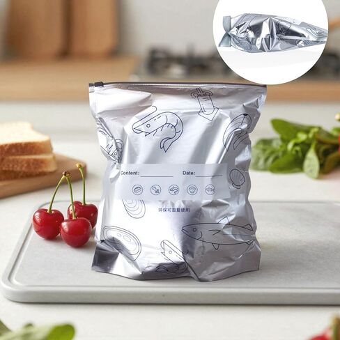 40 قطعة من أكياس تجميد رقائق الألومنيوم القابلة لإعادة الاستخدام، أكياس تخزين بسحاب قابلة للإغلاق للطعام وإعداد الوجبات والمطبخ في 3 أحجام (صغير، متوسط، كبير) in Kuwait