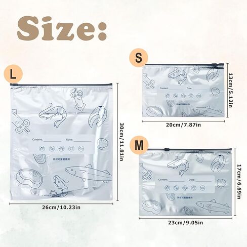 40 قطعة من أكياس تجميد رقائق الألومنيوم القابلة لإعادة الاستخدام، أكياس تخزين بسحاب قابلة للإغلاق للطعام وإعداد الوجبات والمطبخ في 3 أحجام (صغير، متوسط، كبير) in Kuwait