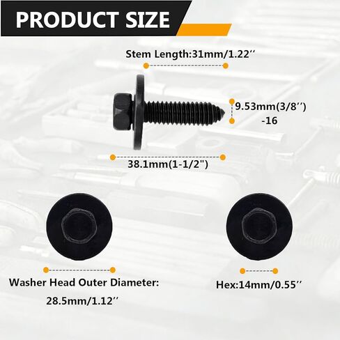 25 PCS Indented Hex Head Sems Body Bolts Hood Hinge to Sheet Metal Bolts 3/8"-16 X 1 for GM 3986997 Metal Fasteners Automotive Body Screws Fender Bolt. (3/8"-16 X 1) in Kuwait