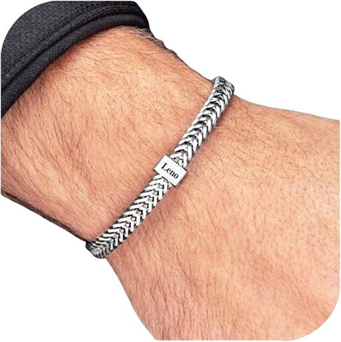 Fathers Day Custom Men Bracelet for Dad with Kids Name & Beads, Handmade Personalized Engraved Name Bracelet with Hip Hop Chain Personalized Family Gift for Husband,Grandpa from Daughter Son (4 Beads) in Kuwait