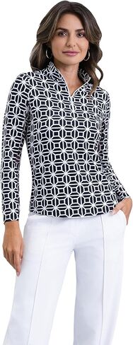 IBKUL Athleisure Wear Sun Protective UPF 50+ Icefil Cooling-Carolyn Long Sleeve Mock Neck Top in Kuwait