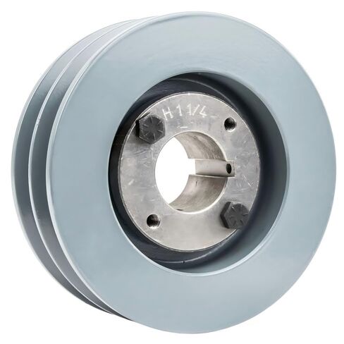 2BK50H/H-1-1/4 Compressor 4.75" Dual Groove Pulley - for Masterdrive Mechanical Power Transmission Part - Cast Iron V-Belt Pulley Replacement / 2 Belt B Section 5L and 1-1/4" Sheave Bushing - Gray in Saudi Arabia