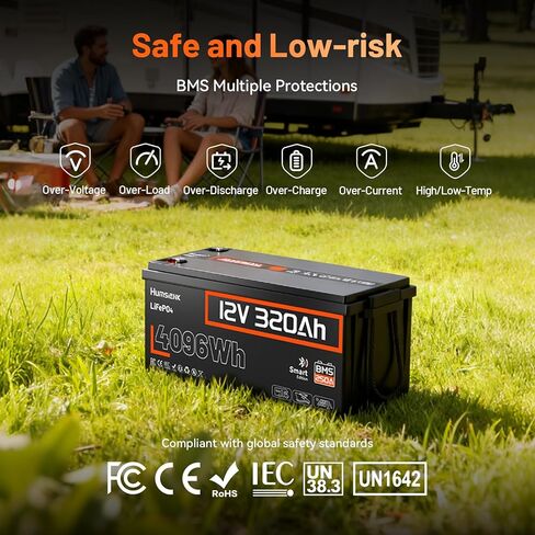 12V 100AH ​​LIFEPO4 Lithium Battery Max مع Bluetooth 5.0 ، 15000+ دورات عميقة ، 1280WH بطارية الفوسفات الحديد الليثيوم ، المدمج في 100A BMS مع حماية منخفضة للإيقاع للربع البحري ، البحرية ، المحركات المتصيد in Kuwait