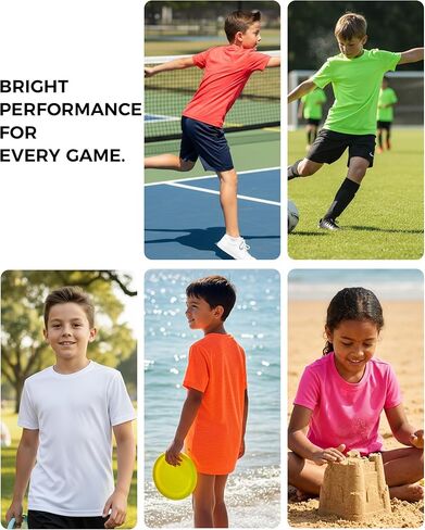3-Pack Neon Shirts for Boys, Kids Dry Fit UPF 50+ Short Sleeve Rash Guard T Shirts, Youth Athletic Training Tee for Girls in Saudi Arabia