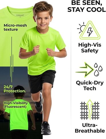 3-Pack Neon Shirts for Boys, Kids Dry Fit UPF 50+ Short Sleeve Rash Guard T Shirts, Youth Athletic Training Tee for Girls in Saudi Arabia