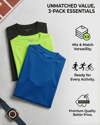 3-Pack Neon Shirts for Boys, Kids Dry Fit UPF 50+ Short Sleeve Rash Guard T Shirts, Youth Athletic Training Tee for Girls in Saudi Arabia