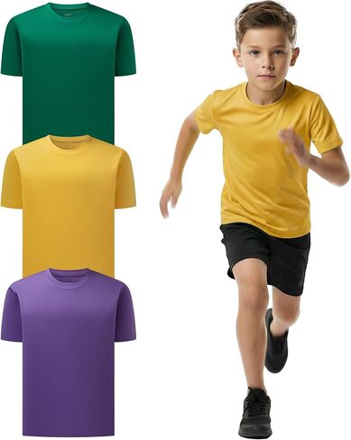 3-Pack Neon Shirts for Boys, Kids Dry Fit UPF 50+ Short Sleeve Rash Guard T Shirts, Youth Athletic Training Tee for Girls in Saudi Arabia