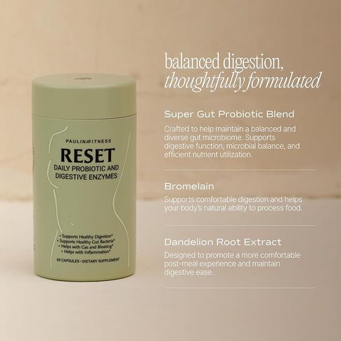 إعادة تعيين البروبيوتيك اليومي + الإنزيمات الهاضمة النباتية البريبايوتك - إعادة ضبط الأمعاء المتقدمة للنساء - تخفيف الانتفاخ، وإدارة الوزن، والهضم، وصحة الأمعاء - نباتي، ومستقر على الرف - 60 كبسولة (إمداد لمدة 30 يومًا) in Kuwait