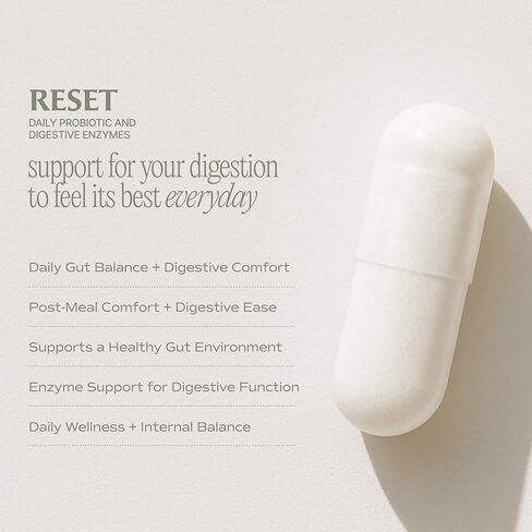 إعادة تعيين البروبيوتيك اليومي + الإنزيمات الهاضمة النباتية البريبايوتك - إعادة ضبط الأمعاء المتقدمة للنساء - تخفيف الانتفاخ، وإدارة الوزن، والهضم، وصحة الأمعاء - نباتي، ومستقر على الرف - 60 كبسولة (إمداد لمدة 30 يومًا) in Kuwait