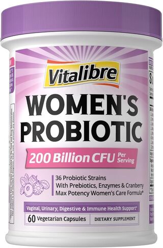Vitalibre Probiotics for Women 30 Strains, 100 Billion CFU Vaginal Probiotics with Digestive Enzymes, Prebiotics & Cranberry for Urinary Tract Health, pH Balance, 30 Veggie Capsules in Kuwait