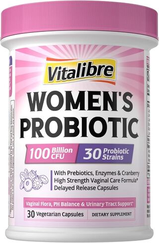Vitalibre Probiotics for Women 30 Strains, 100 Billion CFU Vaginal Probiotics with Digestive Enzymes, Prebiotics & Cranberry for Urinary Tract Health, pH Balance, 30 Veggie Capsules in Saudi Arabia