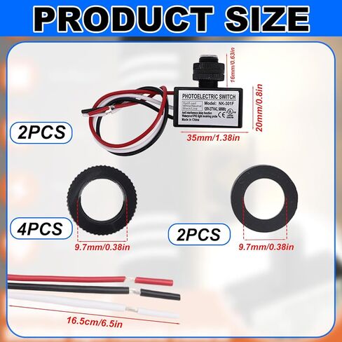 2pcs 120V-277V AC Photocell Light Sensor Switch with 4 Nuts and 2 Washers, Dusk to Dawn Auto On/Off Photo Cell Photoelectric Switch Sensor for Outdoor Lighting Street Lights Daylight Control in Saudi Arabia