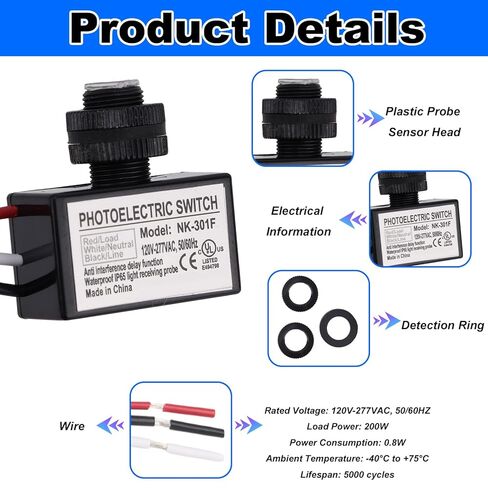 2pcs 120V-277V AC Photocell Light Sensor Switch with 4 Nuts and 2 Washers, Dusk to Dawn Auto On/Off Photo Cell Photoelectric Switch Sensor for Outdoor Lighting Street Lights Daylight Control in Saudi Arabia