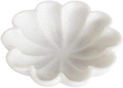 Handcrafted Marble Decorative Bowl Ripple Marble Bowl White Marble Flower Bowl Decorative Marble Scallop Bowl Ruffled Marble Bowl Ring Dish (3 inch) in Kuwait