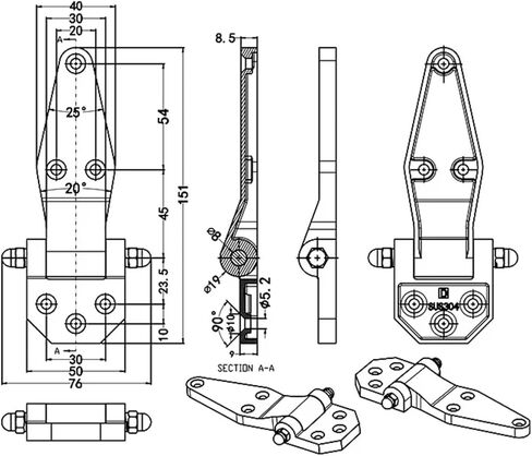 304 Stainless Steel Hinge for Oven, Steamer, Cold Storage Door, Steaming Cabinet - Industrial Equipment Box Hardware Component in Saudi Arabia