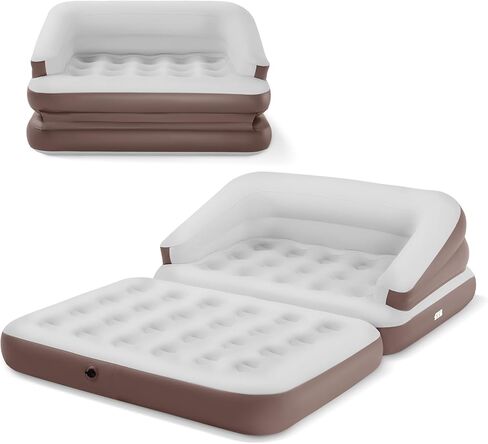 مرتبة هوائية كاملة الحجم خارجية من TXZ لسرير أريكة قابل للنفخ ومحمول مع أريكة هوائية مزدوجة علوية متجمعة للتخييم / حقيبة السفر بالسيارة / الترفيه العائلي (أبيض) in Kuwait