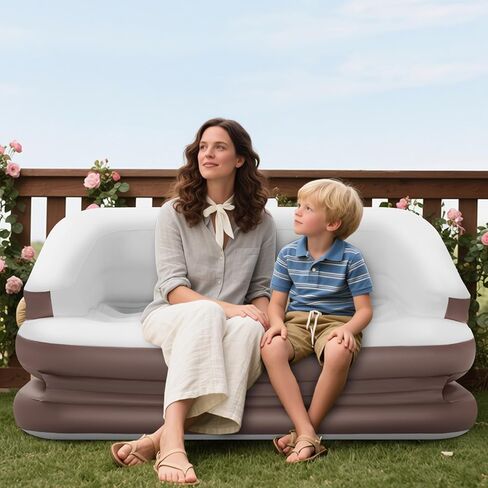 مرتبة هوائية كاملة الحجم خارجية من TXZ لسرير أريكة قابل للنفخ ومحمول مع أريكة هوائية مزدوجة علوية متجمعة للتخييم / حقيبة السفر بالسيارة / الترفيه العائلي (أبيض) in Kuwait