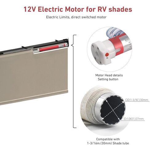 Rollerhouse 2 Wire Switch Controlled Motor Electric Roller Motor Hard Wired 12V DC Motors for RV Electric Roller Shade, Working for 1-3/16" Roller Tube in Kuwait