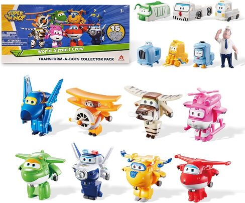 Super Wings 15-Pack Transforming Toys 2 inch Airplane Robot Mini Action Figures with Real Mobile Wheels for Kids 3 4 5 6 7 8+ Birthday Party Supplies for Preschool Boys and Girls in Saudi Arabia