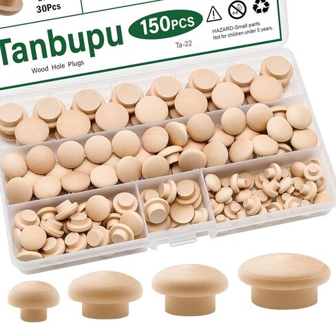 150Pcs 4Sizs Wood Hole Plugs 1/2 Inch,3/8 Inch,5/16 Inch,3/16 Inch Wooden Hole Plugs for Holes in Locking Hole Tube Furniture,Table an,Chair Legs,Wood Caps and Wooden Screw Covers in Kuwait