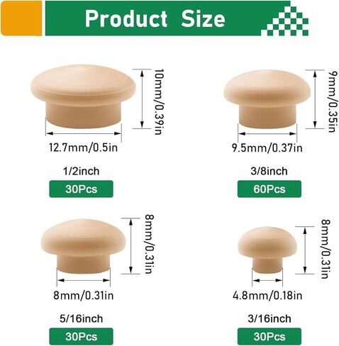 150Pcs 4Sizs Wood Hole Plugs 1/2 Inch,3/8 Inch,5/16 Inch,3/16 Inch Wooden Hole Plugs for Holes in Locking Hole Tube Furniture,Table an,Chair Legs,Wood Caps and Wooden Screw Covers in Kuwait