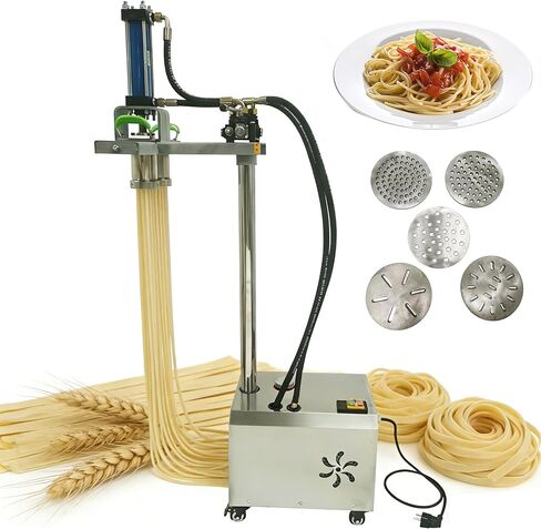 TECHTONGDA Hydraulic Pasta Maker Machine, Commercial Vertical Noodle Making Machine with Double Noodle Barrel & 5 Molds, Pasta Press Making Equipment in Saudi Arabia