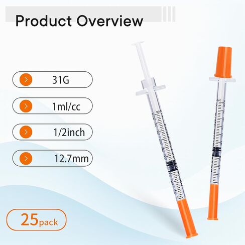 Jeringas, U-100 31G 1ml/cc 1/2" (12.7mm), Pack of 25 in Kuwait