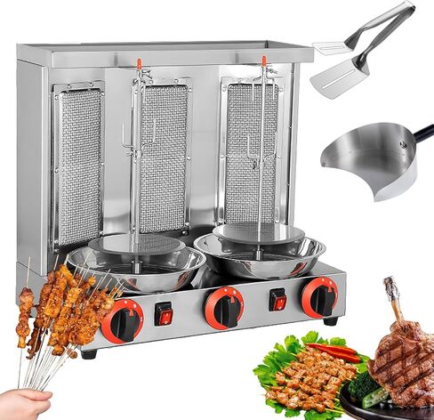 Doner Kebab Machine,Electric Auto-Rotate Kebab Grill with Spatula,3 Burners,Tempe Adjust 50-350℃,Uniform Heat,Commercial Vertical Broiler Gyro Meat Rotisserie in Kuwait