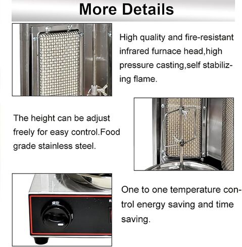 Doner Kebab Machine,Electric Auto-Rotate Kebab Grill with Spatula,3 Burners,Tempe Adjust 50-350℃,Uniform Heat,Commercial Vertical Broiler Gyro Meat Rotisserie in Kuwait