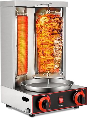 Commercial Vertical BBQ Shawarma Machine, 360° Rotating Automatic Propane Broiler with 2 Burners, Rotisserie Oven Doner Kebab Grill Machine, Adjustable Temperature,for Re in Saudi Arabia