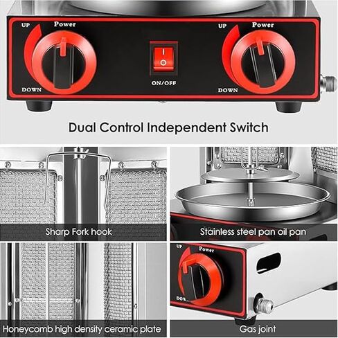 Commercial Vertical BBQ Shawarma Machine, 360° Rotating Automatic Propane Broiler with 2 Burners, Rotisserie Oven Doner Kebab Grill Machine, Adjustable Temperature,for Re in Saudi Arabia