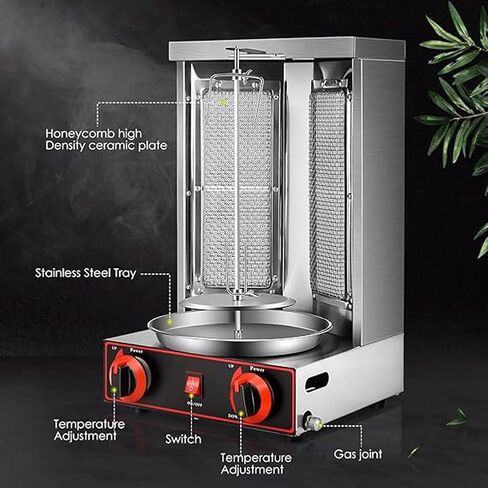 Commercial Vertical BBQ Shawarma Machine, 360° Rotating Automatic Propane Broiler with 2 Burners, Rotisserie Oven Doner Kebab Grill Machine, Adjustable Temperature,for Re in Saudi Arabia