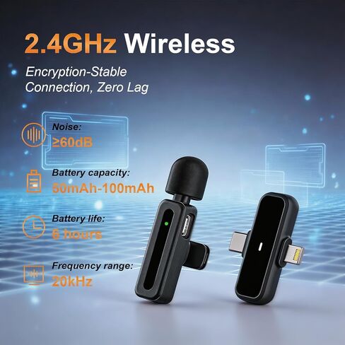 ميكروفون لافالير لاسلكي للهواتف الذكية - محمول مع تقليل الضوضاء - مثالي لمدونات الفيديو والبودكاست ويوتيوب وتيك توك والمقابلات والتدريس عبر الإنترنت in Kuwait