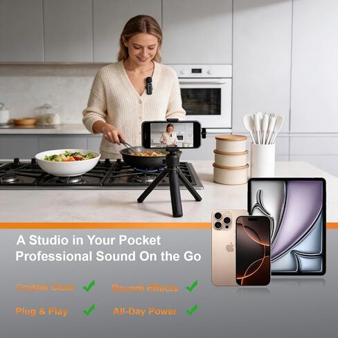 ميكروفون لافالير لاسلكي للهواتف الذكية - محمول مع تقليل الضوضاء - مثالي لمدونات الفيديو والبودكاست ويوتيوب وتيك توك والمقابلات والتدريس عبر الإنترنت in Kuwait