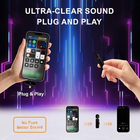 ميكروفون لافالير لاسلكي للهواتف الذكية - محمول مع تقليل الضوضاء - مثالي لمدونات الفيديو والبودكاست ويوتيوب وتيك توك والمقابلات والتدريس عبر الإنترنت in Kuwait