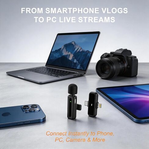 ميكروفون لافالير لاسلكي للهواتف الذكية - محمول مع تقليل الضوضاء - مثالي لمدونات الفيديو والبودكاست ويوتيوب وتيك توك والمقابلات والتدريس عبر الإنترنت in Kuwait