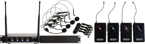 نظام ميكروفون لاسلكي VOCOPRO Digital-Quad-B-500 رباعي القنوات UHF تم تكوينه مع أحزمة تثبيت لاستخدام سماعات الرأس وميكروفونات طية صدر السترة - DIGQUADB500 in Saudi Arabia