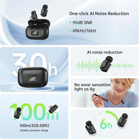 Wireless Microphone for Video Recording - Noise-Cancelling mini Microphone,Portable Microphone,Suitable for Mobile Phone Lapel Microphone Wireless for YouTube, TikTok Live Streaming, blogs in Saudi Arabia