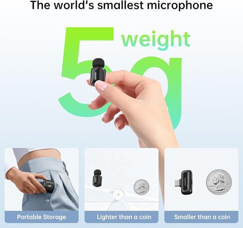 Wireless Microphone for Video Recording - Noise-Cancelling mini Microphone,Portable Microphone,Suitable for Mobile Phone Lapel Microphone Wireless for YouTube, TikTok Live Streaming, blogs in Saudi Arabia