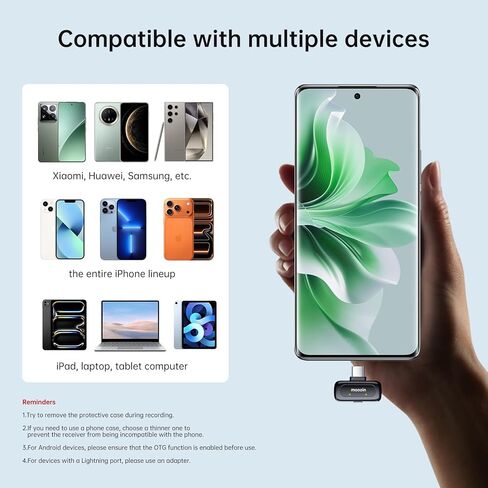 Wireless Microphone for Video Recording - Noise-Cancelling mini Microphone,Portable Microphone,Suitable for Mobile Phone Lapel Microphone Wireless for YouTube, TikTok Live Streaming, blogs in Saudi Arabia