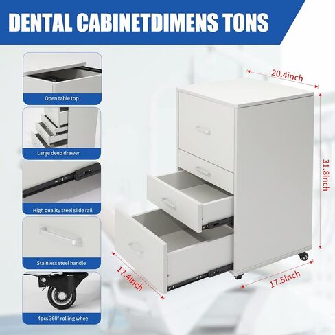 خزانة متنقلة لمساعد طب الأسنان، عربة ألاباما ذات 4 أدراج بمقبض، سهلة السحب والدفع للخلف. in Kuwait