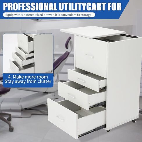 خزانة متنقلة لمساعد طب الأسنان، عربة ألاباما ذات 4 أدراج بمقبض، سهلة السحب والدفع للخلف. in Kuwait
