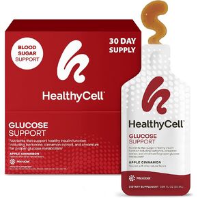 مكمل دعم الجلوكوز HealthyCell لدعم سكر الدم المتوازن - البربارين والقرفة والكروم لوظيفة الأنسولين الصحية واستقلاب الجلوكوز السليم - 30 عبوة جل، بنكهة قرفة التفاح in Kuwait