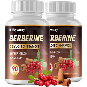 Berberine Supplement, Berberine with Ceylon Cinnamon Bitter Melon and Gymnama - 1500 MG Berberine HCL for Gut Health, 2 Pack 180 Capsules in Kuwait