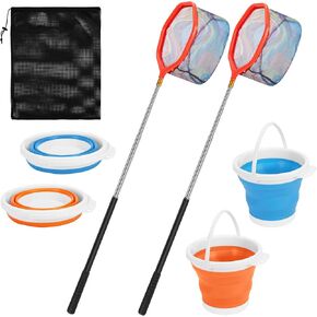 2Pack Kids Noving Landing Net و Duchet مجموعة ، 59 بوصة شبكات صيد خفيفة الوزن مع قطب تلسكوبي ، مقبض غير قابل للانزلاق ، دلو قابل للطي للشاطئ ، البركة ، الحديقة ، الصيد في الهواء الطلق والإفراج in Kuwait